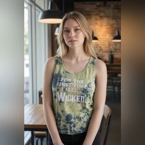 Wicked Tie-Dye Tank Top | Broadway Musical | Green Grunge Festival Top Size L